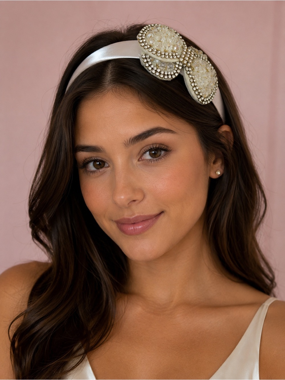 Elegant Ivory Beaded Bow Headband